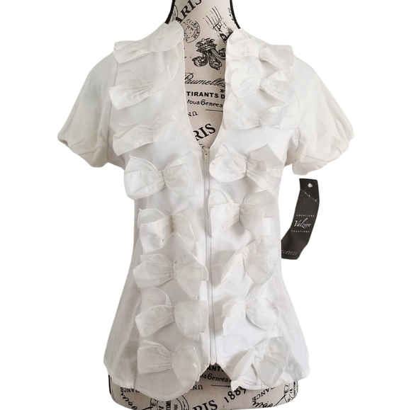 🆕 Valzère White 3D Bow Blouse With Zip Front And Corset Lace Up Back Size Small - Picture 1 of 4